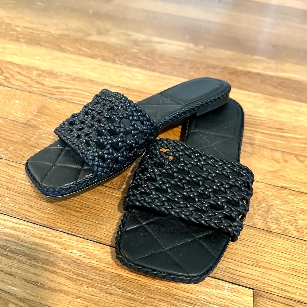 2 FOR $25 Black Woven Slides Sz 8